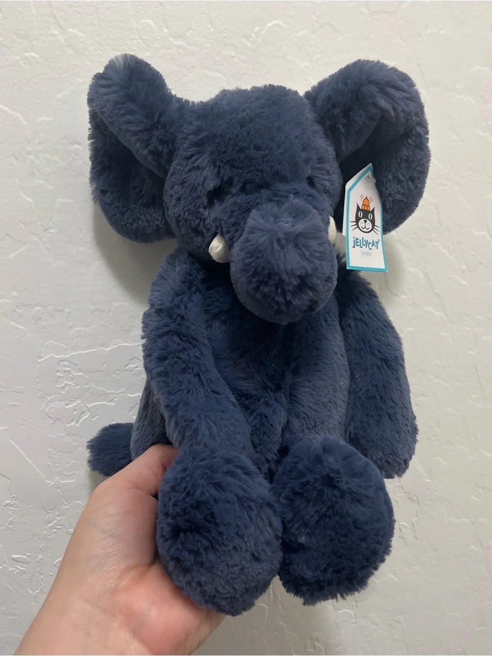 Jellycat London Medium Bashful Elephant Navy Blue Plush NWT